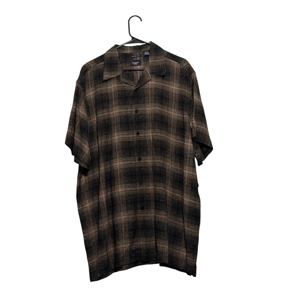 Haggar Brown and Black Plaid Short Sleeve Button-Down Shirt